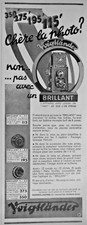 PUBLICITE DE PRESSE 1933 VOIGTLANDER LA PHOTO PAS CHÈRE AVEC UN BRILLANT