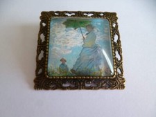  broche épingle bronze carré cabochon Claude Monet 25mm