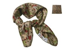 Foulard Homme Femme Mouchoir De Soie Cou Brûlé Marron Vert Motif à Fleurs Rose