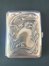 Ancienne boîte étui à cigarettes en argent massif et vermeil période art nouveau