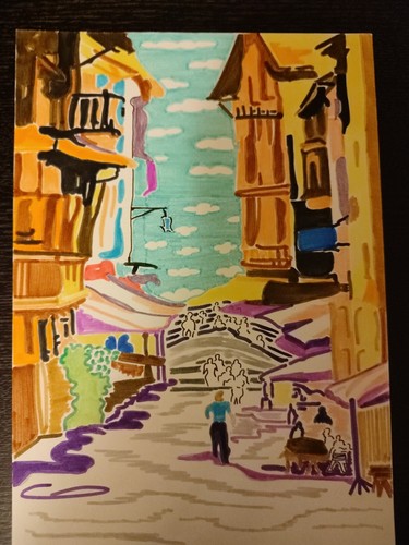 Dessin feutre ruelle un - au,