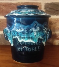 poubelle de table style Émaux Vallauris bleu Vintage 1970 fat lava kitch