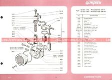 PEUGEOT BB 104 M MV BBV D 10D-640 12D-643 12D-642 Fiche Carburateur GURTNER 1972