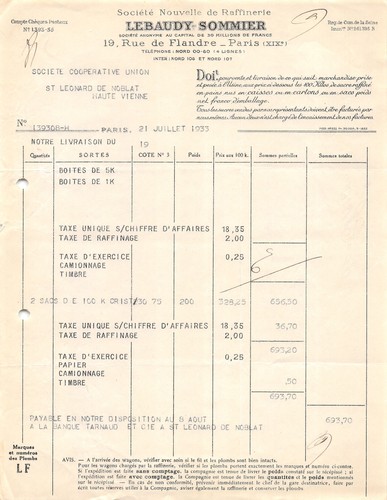 1933 facture lebaudy - 1933,