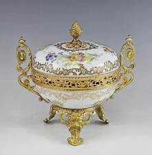 Français Antique Sèvres Dèposè Porcelaine Doré Bronze Candy Pot-Pourri Plat