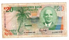 MALAWI Billet 20 KWACHA 01/09/1990 P26 AVION AEROPORT BON ETAT
