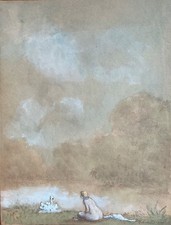 Léda et le cygne, dessin original du sculpteur Ary Bitter.