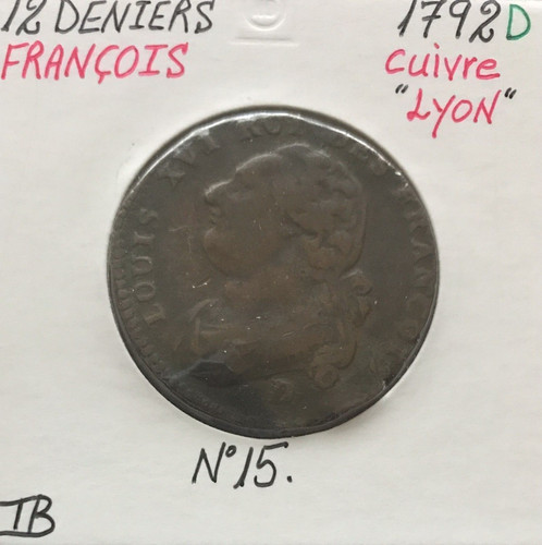 Deniers louis xvi 1792d - 12,