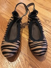 NICOLE Pony Hair Zebra Stripe Ankle Strap Wedges High Heels Womens Shoes Sz 6 #
