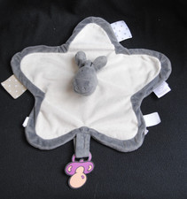 Doudou plat âne NOUKIES NOUKIE'S gris beige étoile attache tétine TTBE