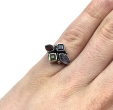 Bague en argent 925 bijou multicolore multicut iolite grenat tourmaline...