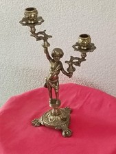 bougeoir Chandelier bronze doré Cherubin Putto Pieds De Lion