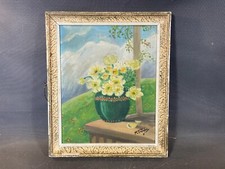 Ancien cadre en bois et plâtre années 1950 avec peinture tableau signé vintage