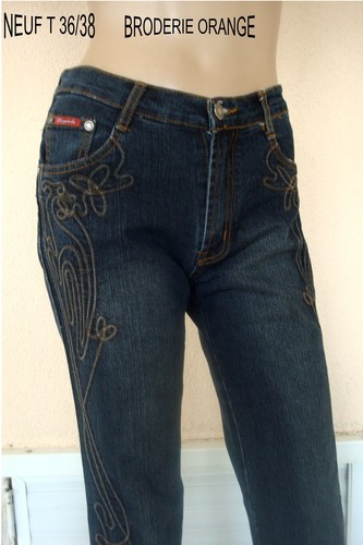 Jeans noir broderie orange - noir,