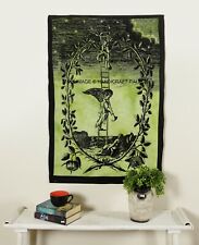 Tapisserie Mutus Liber Indienne Murale En Tissu Coton Vert Noir