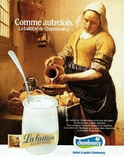  Publicité Advertising 0322 1985  la laitière de Chambourcy  pot yaourt en verre