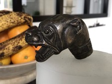 Antique Pommeau Tête De Chien En Bronze Mastif Bouledogue Rare