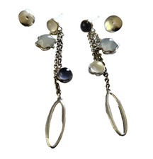 Boucles d'oreille Montblanc argent 925, calcédoine, améthyste, pierre de lune.