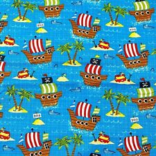 Tissu En Coton 100% Imprimé Pirate Ship Ahoy Île Désert Matériel De Quilt