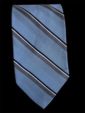 brooks brothers Cravate Bleu Tricot De Soie À Motifs Rayures Gris Et Blanc TBE