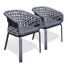 Lot de 2 Fauteuils de Jardin en Corde Tissée "Camargue" 72cm Gris Anthracite