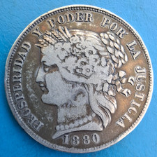 Pérou Peru 5 pesetas argent 1880 km 201.1