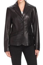Blazer en cuir d'agneau véritable pour femme manteau de sport noir slimfit vé...