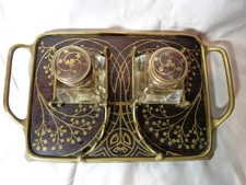 Encrier ancien art nouveau 1900 jugendstil autrichien Erhard & Söhne bois laiton