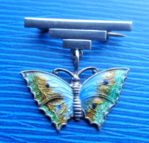 Argent émail papillon broche - papillon,