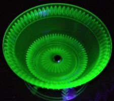 French Antique Fruit Bowl Art Deco Uranium Crystal Glass Centerpiece Green