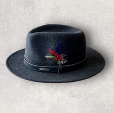 STETSON Fedora Hat T.57 Woolfelt NEUF/NSE - Plumes - Dark Academia / Traveler