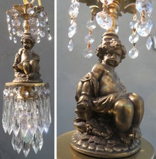 SWAG Cherub Pillow Grape Lamp Chandelier Vintage spelter brass crystal prisms