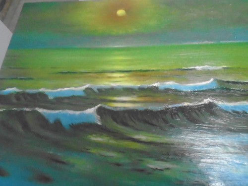 Vagues crepuscule huile - au, crepuscule/huile