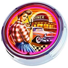 N-0691 "Diner-7" Horloge murale Horloge néon Rétro Éclairée Au Néon Déco Salon