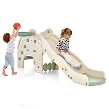 Toboggan de Jeu pour Enfants en Forme d'Éléphant Toboggan 4 en 1 avec Panier et