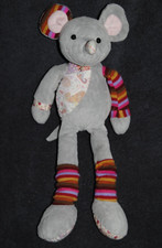 Doudou Souris Grise TRUDI Jambière  Rayé Fleur 40 Cm Peluche BIEN LIRE