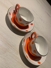 Rare ancienne Tasses Cotelé Blanc à pois Orange  confetti Digoin Sarreguemines