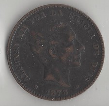 SPAIN,  1878 OM,  10 CENTIMOS