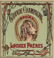 1 Etiquette Grande Champagne LACAUX Frères Thème Chien