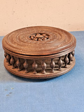 SUPERBE PETITE BOITE RONDE ARTISANAT BRETON MEUBLE MINIATURE ESTAMPILLEE ref1