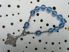Ancien Dizainier Rosaire Chapelet Bracelet en Argent  et Cristal de Roche bleu