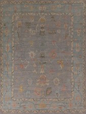 Tapis De Salles À Manger Oushak En Laine Turc Fait Main Gris/ Bleu Clair 8x10