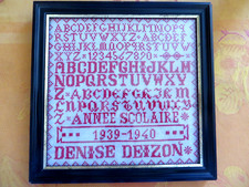 ANCIEN ABECEDAIRE  1939  1940  POINT de CROIX ENCADRÉ 29 x 29 cm BRODERIE