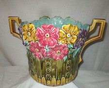 ONNAING Ancien Cache Pot barbotine signé Faïenceries d'Onnaing N°783-Art Nouveau