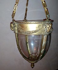 grande Lanterne lustre globe cloche en bronze doré tète de bélier Louis XVI