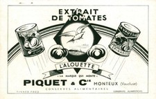 Publicité ancienne extrait tomates l'Alouette Piquet & Cie 1949 issue magazine