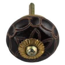Bouton de meuble en céramique Poignée de porte Motif fleur brun