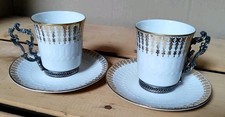 2 Tasses Porcelaine Winterling Bavaria Blanche Et Or Anses Métal