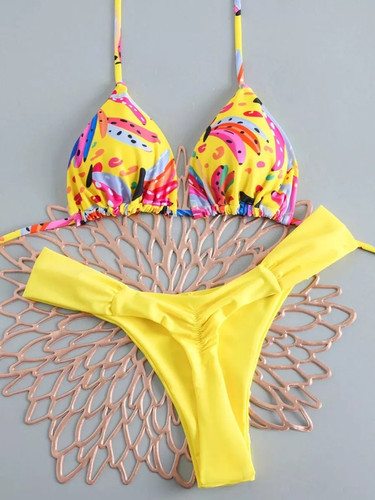 Bikini brésilien femme jaune - bikini,