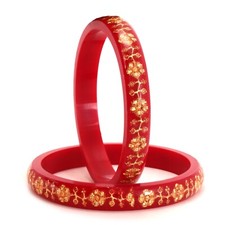 Lot de 2 bracelets Shakha Pola rouge ethnique stratifiés plaqués or pour femmes